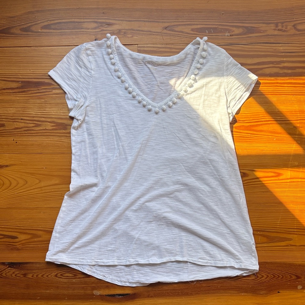 Lilly Pulitzer White Pom-Pom V-Neck Tee